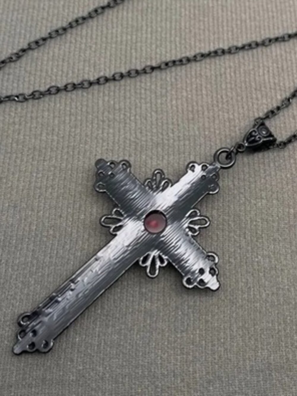 DESIGNER Medieval Goth Large Black Cross Red Cabochon Stone Chain Necklace**NEW! - Picture 5 of 6